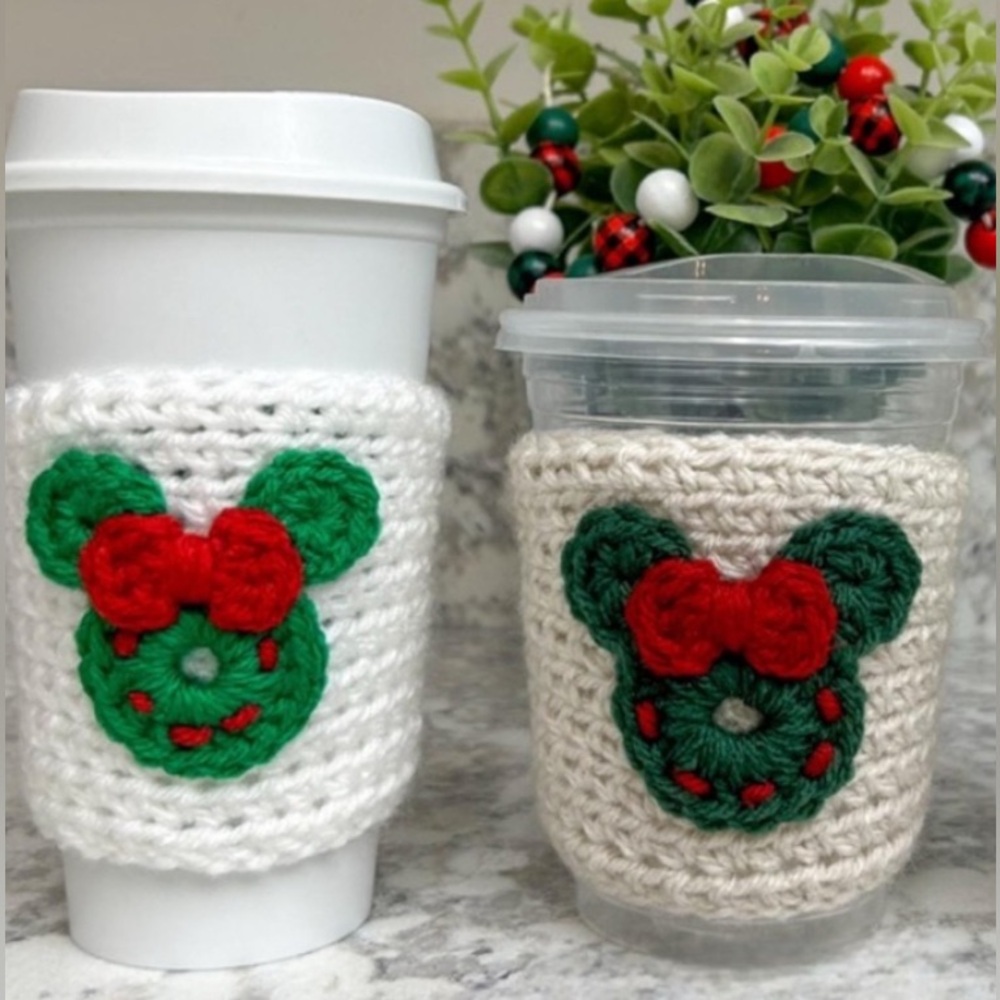 Handmade Crochet Mouse Coffee Cup Cozy Set of 2 - Picture 2 of 2